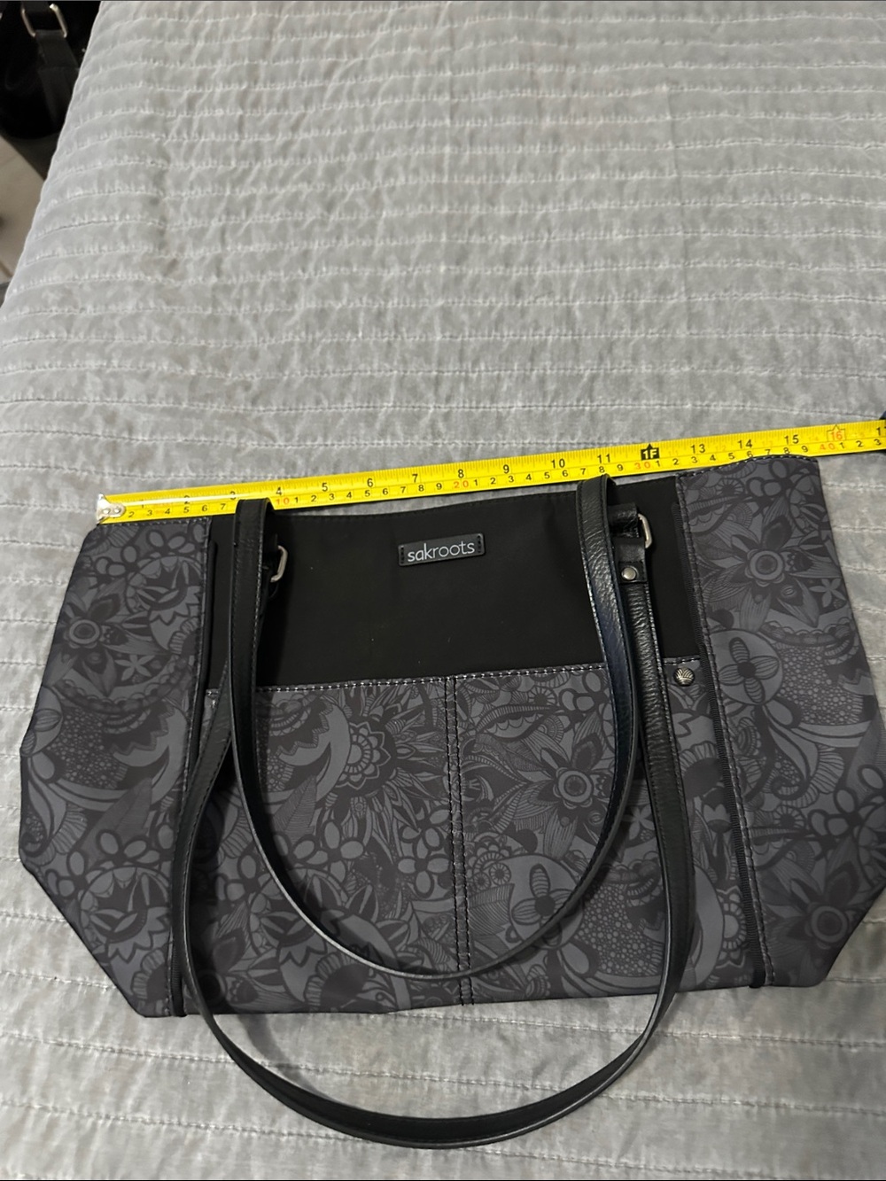 Sakroots Gray Floral Patterned Tote with Black Straps